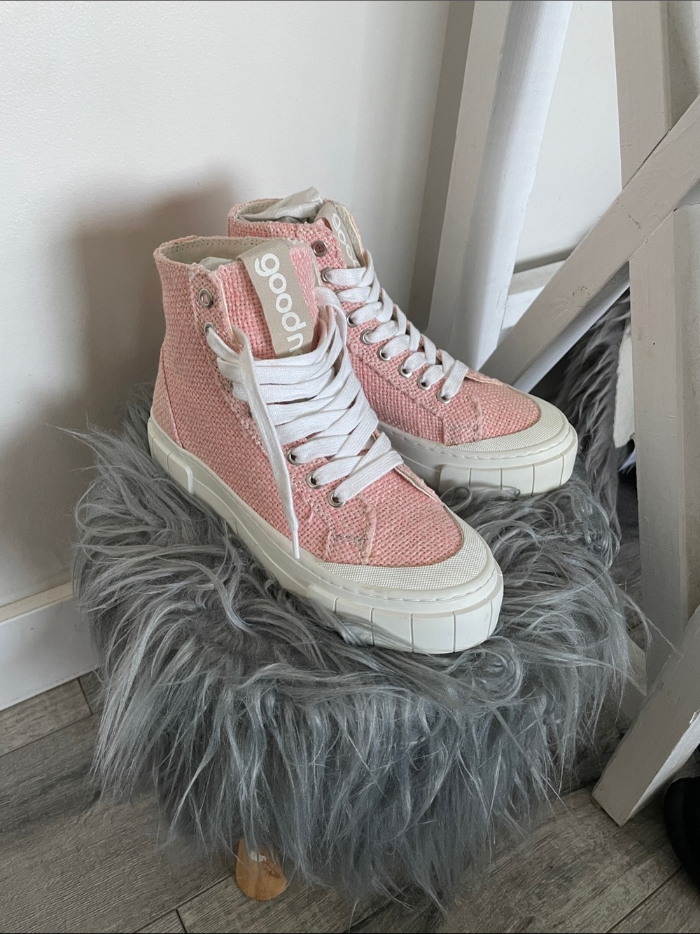 Good News Pink High-Top Canvas Sneakers - Women's good news made in Portugal